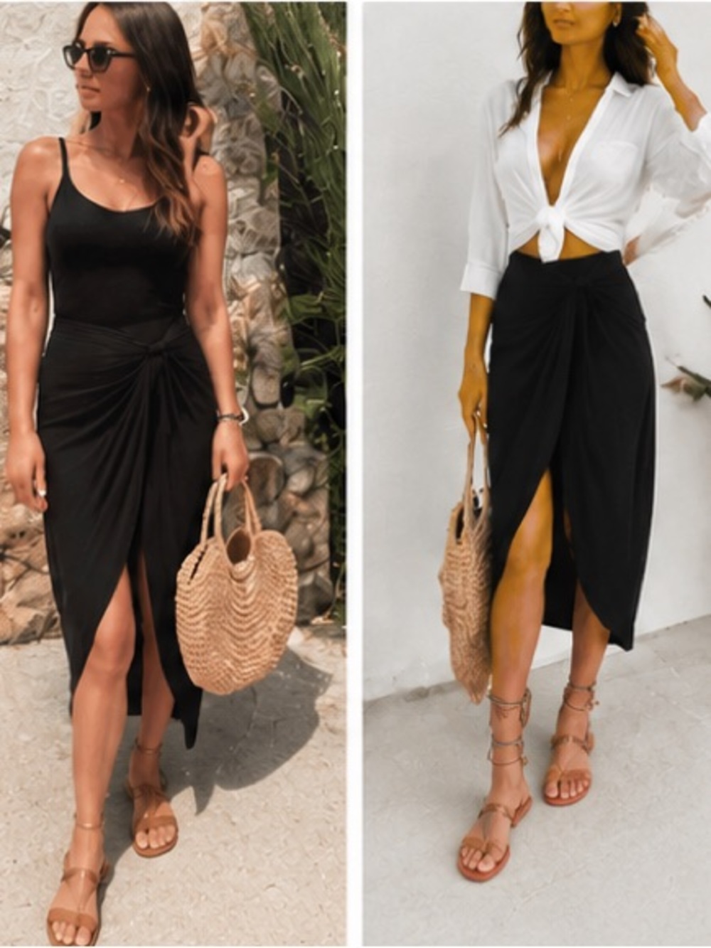 LOFT Black Sarong Wrap Midi Skirt | Knot Detail | Size 6-NWT